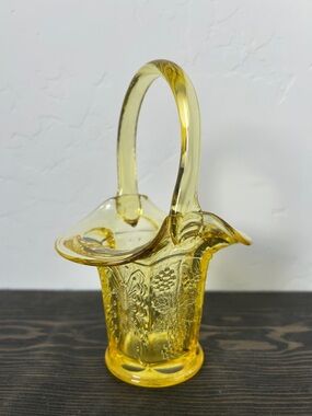 Vintage Fenton Amber Pressed Glass Butterflies and Berries Basket with Handle